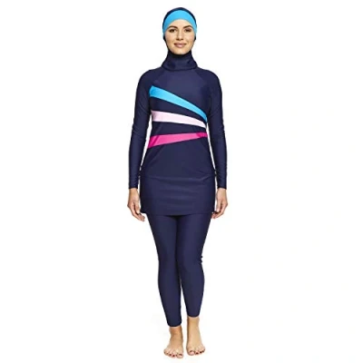 Image of Zoggs Sandon Modesty Suit 3 Piece Swimsuit Navy/Multi Coloured, 38 Inch/UK 14