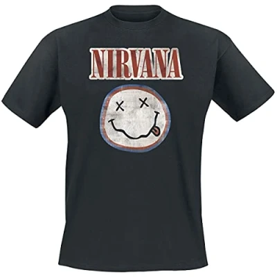 Image of Paradiso Clothing Nirvana Distressed Grunge Smile Print Tshirt, Size: Medium, Black