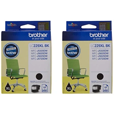 Image of Brother LC 229XLBK Inkjet Cartridge, Black, Twin Pack, Super High Yield, Includes 2 x Cartridges, Genuine Supplies