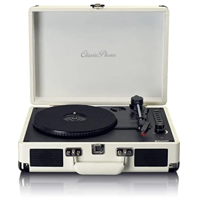 Image of Classic Phono TT 115 Turntable Case Bluetooth USB 3 Speeds Direct Recording to Without PC Belt Drive Cream