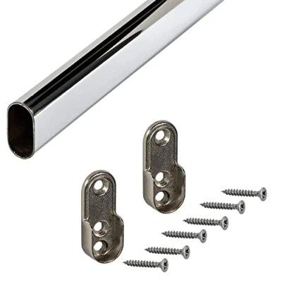 Image of Gedotec® Clothes Rail 2000mm Oval Wardrobe Chrome Plated Steel Closet Rod Furniture Tube 30x 15mm with 2x Cupboard Pipe Rack Brand Quality for Your Living Room