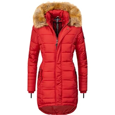 Image of Navahoo Papaya Ladies’ Winter Puffer Coat with Faux Fur Hood Red S
