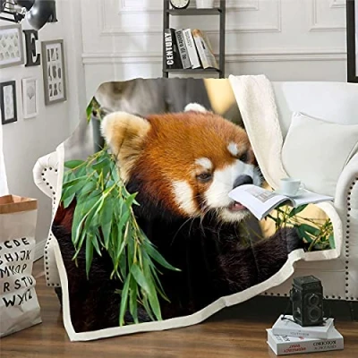Image of Homemissing Red Panda Fleece Throw Blanket Cute Animal Plush for Kids Boys Girls Teens Leaves Sherpa Breathable Nature Sofa Bed,Single 50x60 Inch