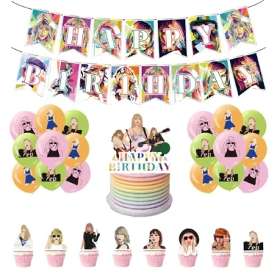 Image of Birthday Decorations Party Supplies Decoration Balloon Balloons Cake Topper Banner