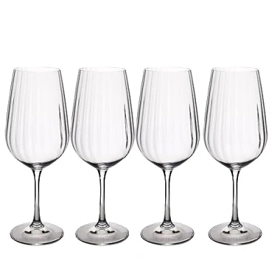 Image of MIKASA Treviso Crystal Red Wine Glasses, 600ml, Set of 4 Lead Free, Clear Fine Glasses with Rippled Effect for Celebrations