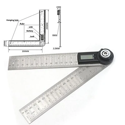 Image of Malayas Digital Angle Finder Ruler 8 inch/200mm Protractor with Data Hold Function and Zeroing Resetting LCD Display Electronic Spirit Level Gauge
