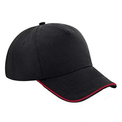 Image of Beechfield B25c Authentic 5 Panel Cap Piped Peak Black/Classic Red
