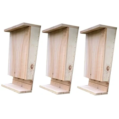 Image of Selections Pack of 3 Wooden Bat Boxes for Roosting with Landing Perch