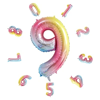 Image of 40&quot; Number Balloons,Helium 9 Balloons Birthday,Self Inflating Balloons,Foil Balloon for Birthday Party,New Year Decoration,Anniversary Decoration,Company Celebration (Rainbow #9)