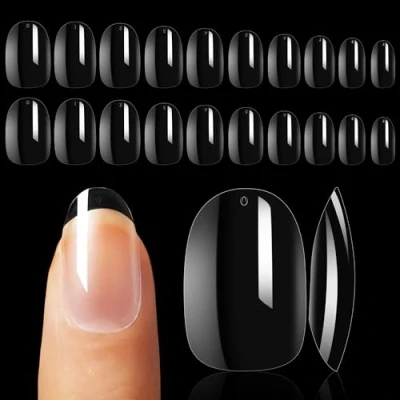 Image of Makartt 500pcs Short Oval Nails Tip, Press on Nails, Full Cover Natural False Fake Acrylic 10 Sizes For Nail Salons and DIY Salon (Transparent)