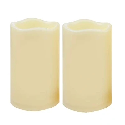 Image of 2 PCS 3&quot; x5&quot; Waterproof Outdoor Battery Operated Flameless LED Pillar Candles with Timer Flickering Plastic Resin Electric Decorative Light for Lantern Patio Garden Home Decor Party Wedding Decoration