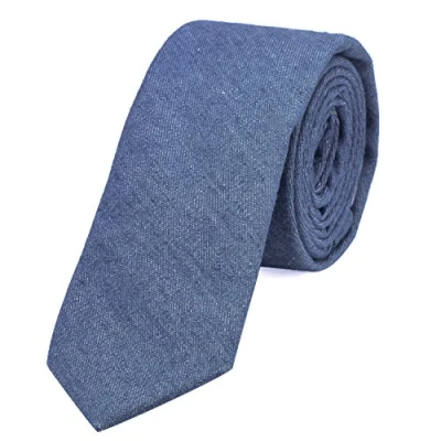 Image of DonDon Narrow Men&#039;s Tie 2.36 inch 6 cm Denim Look Cotton brilliant blue