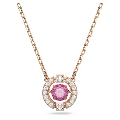 Image of Swarovski Sparkling Dance necklace, Round cut, Red, Rose gold tone plated