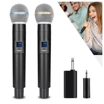 Image of HUACAM 2.4G Wireless Microphone，Dual Microphones for Karaoke, Dynamic Microphone with Rechargeable Receiver,Plug and Play, Wedding, Church, PA System (W58)