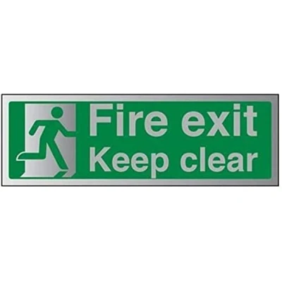 Image of V Safety Fire Exit Keep Clear Sign 450mm x 150mm Self Adhesive Alu Effect