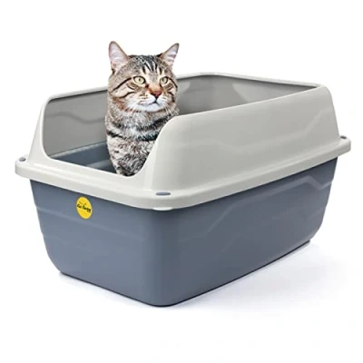 Image of Cat CENTRE Jumbo Open Litter Tray Box Grey Pan 56cm Plastic Toilet Extra Deep Anti Spillage Non Leaking Kittens Loo Detachable High Rim Rounded Corners Easy Access Safe Durable