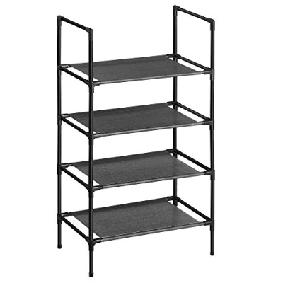 Image of SONGMICS 4 Tier Shoe Rack, Shelf, Storage Organiser, Space Saving, 28 x 45 80 cm, Metal Frame, Non Woven Fabric Shelves, for Hallway, Bedroom, Black LSR004B02