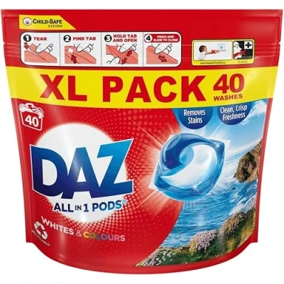 Image of DAZ All in 1 PODs Washing Liquid Capsules, 33 Washes, Whites &amp; Colours, Removes Stains, For a Clean Crisp Freshness