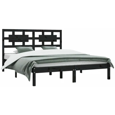 Image of vidaXL 3101372 Bed Frame without Mattress Black Solid Wood 200x200 cm (810106+814218)