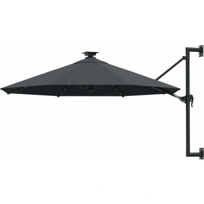 Image of vidaXL Wall Mounted Parasol with LED Lights 300 cm Diameter Metal Pole Outdoor Umbrella in Anthracite Tiltable Design &amp; UV Protective Polyester Fabric