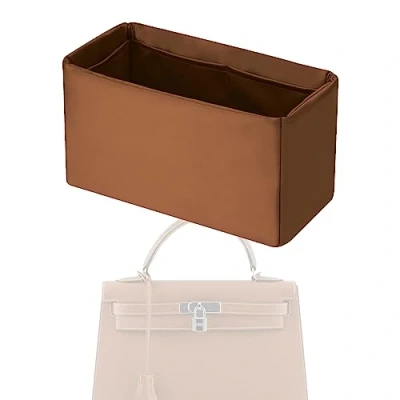 Image of XYJG Silk Bag Organiser Insert Fits Hermes Kelly Pochette/Mini/20/25/28/32/35/40, Luxury Handbag &amp;Tote Shaper (KL25,Gold)