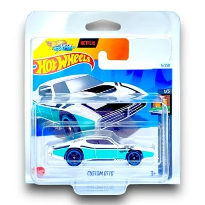 Image of Hot Wheels Custom Otto (White, Black &amp; Green) 1/5 HW Dream Garage 2024 6/250 (Short Card) COMES IN A GENUINE KLAS CAR KEEPER PROTECTOR CASE HTC85