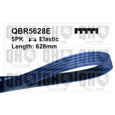 Image of 30757613 V ribbed belt QUINTON HAZELL QBR5628E 628mm 5 Elastic VOLVO: XC60 I, XC70 II Estate, V70 3, FORD: S Max Mk1, MONDEO 4, 4 Turnier