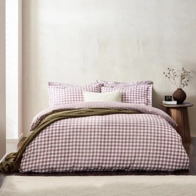 Image of Yard Barton Check 100% Cotton Duvet Cover Set Berry Size Single