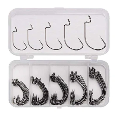 Image of VOANZO 50Pcs Fishing Hooks High Carbon Steel Worm Soft Bait Jig Fish with Plastic Box
