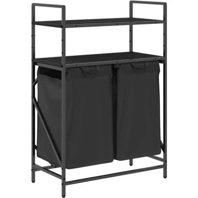 Image of vidaXL Laundry Basket 2 Compartments with Shelves Black Oak