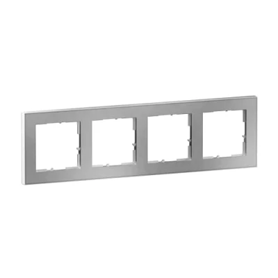 Image of LEGRAND, Seano+ 765394 4 Way Frame with Real Material Surface, Halogen Free Thermoplastic, Sustainable Production and Packaging, Colour: Brushed Steel,
