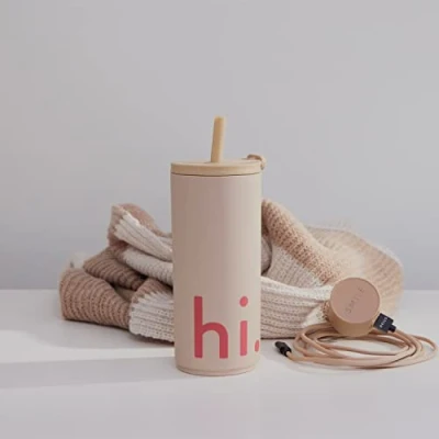 Image of Design Letters Leakproof Travel Mug 500 ml to Go Coffee Tritan Reusable Cups BPA/BPS Free with Unique Lock Vaccum Flask Dishwasher Safe Tumbler Beige