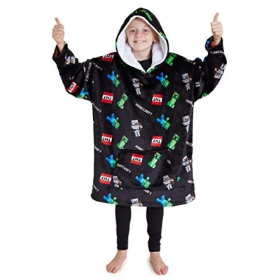 Image of Minecraft Hoodie , Oversized Blanket Hoodie, Fleece Dressing Gown Kids (Black)