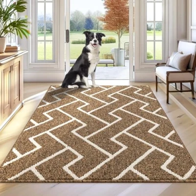 Image of Biscpro Indoor Door Mats,80x120cm Mat Non Slip Backing,Dirt Trapper Absorbent Doormat for Entrance,Inside,Kitchen,Front Back Door,Pets and Garden Brown