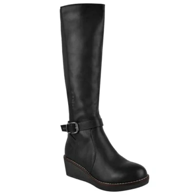 Image of Fashion Thirsty Womens Knee High Wedge Heel Boots Winter Elastic Stretchy Walking Riding Shoes by Heelberry Black