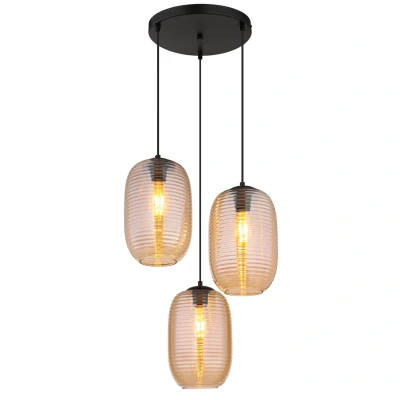 Image of Jefrey Cluster Pendant Ceiling Light Matt Black Amber Glass Shade 3x E27