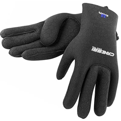 Image of Cressi High Stretch Gloves Unisex 5 Finger Diving made of Soft, Single lined, strength Neoprene, 2.5mm, Black/Blue Logo, L