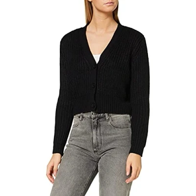 Image of Urban Classics Ladies Short Cardigan Cardigan, Women&#039;s, Size: Large, Black