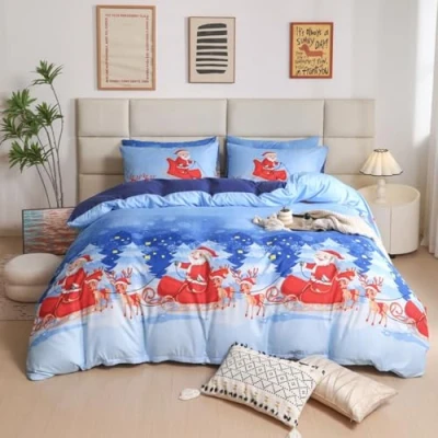 Image of Qollection Father Christmas Royal Santa Claus Merry Xmas Duvet Quilt Cover &amp; Pillowcase Bedding Set Multi Colour Snowman Presents Ultra Soft Easy Care, Modern Design (Santa Claus, King)