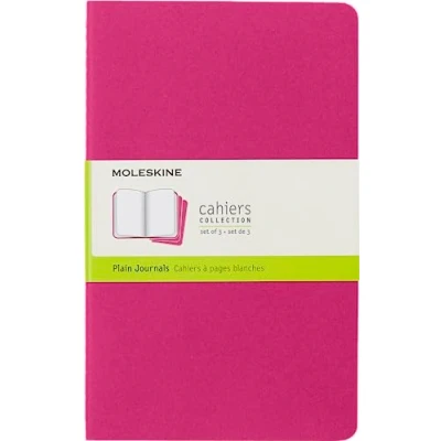 Image of Moleskine Cahier Journal, Set 3 Notebooks with Plain Pages, Cardboard Cover Visible Cotton Stiching, Colour Kinetic Pink, Large 13 x 21 cm, 80 Pages