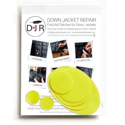 Image of DOWN JACKET REPAIR PATCHES: Easy to Use, Pre Cut, Self Adhesive, Waterproof, Tear Resistant Ripstop Nylon Fabric for Repairing Clothing, Sleeping Bags, Tents, Outdoor Gear Yellow