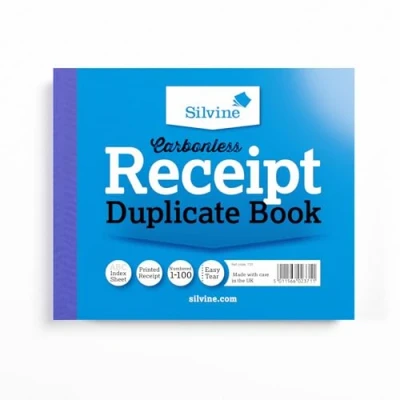 Image of Silvine Carbonless Duplicate Receipt Book Numbered 1 100 with index sheet (102 x 127mm)