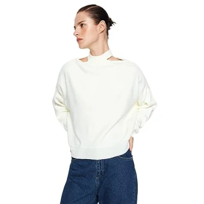 Image of Trendyol FeMan Regular fit Basic Choker high Neck Knitwear Sweater,Ecru,S