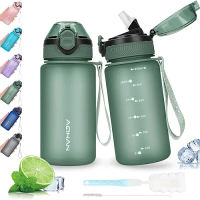Image of AOHAN 600ML Water Bottle with Leak Proof Flip Top Lid, BPA Free Sport Drinking Straw, Dishwasher Safe Non Toxic Jug Carrying Strap