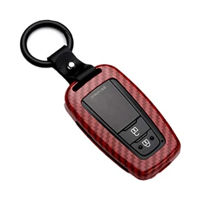 Image of Happyit ABS Carbon Fiber Shell Car Key Cover Cases for Toyota CHR C HR Prado Prius Camry Corolla RAV4 2 3 4 Buttons Keyless Keychain (Red)