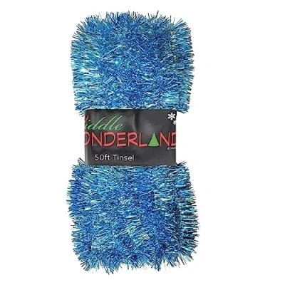 Image of Christmas Tree 50ft x 3cm Tinsel GREAT VALUE Blue