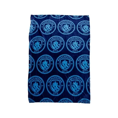 Image of Manchester City FC Character World Official Fleece Throw Blanket Super Soft, Football Crest Design Warm Soft Feel Blue Perfect for Home, Bedroom, Sleepovers &amp; Camping