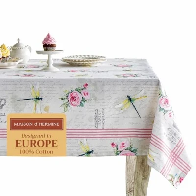 Image of Maison d&#039; Hermine Tablecloth 100% Cotton Table Cover Decorative Washable Square Easter Tablecloths for Kitchen, Dining, Buffet Parties &amp; Camping, Champ De Mars Spring/Summer (140cm x 180cm)