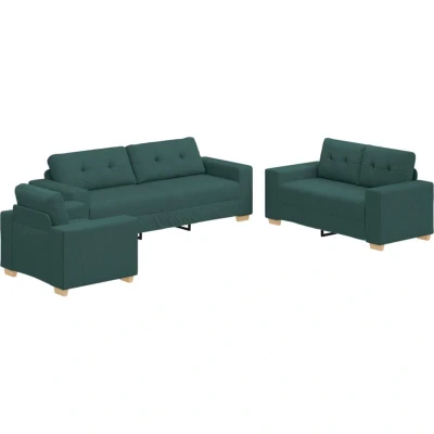 Image of vidaXL 3 Piece Sofa Set with Cushions Dark Green Fabric