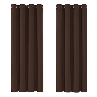Image of Deconovo Curtains Blackout Thermal Insulated Eyelet for Living Room 46 x 54 Inch Drop Chocolate 1 Pair